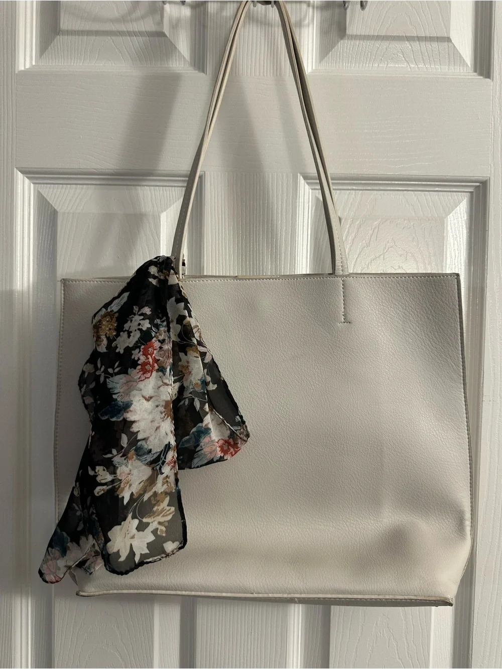 Classic Cream Tote Bag with Floral Scarf and Matching Wallet